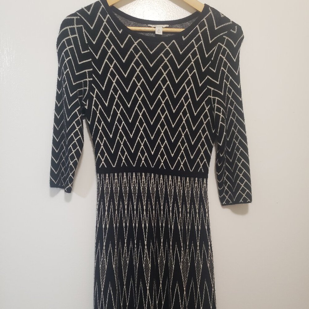Cato Black Sweater Dress w/ Geometric Print – Size S
